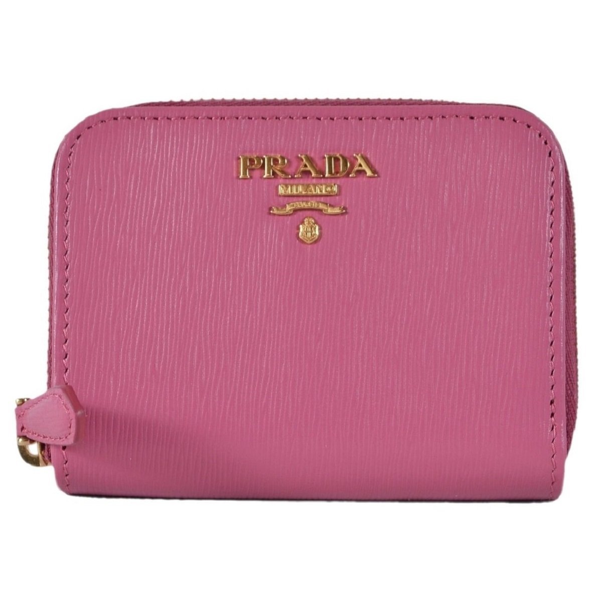 Prada Fuxia Pink Saffiano Leather Zip Around Coin Purse Wallet 1MM268 2EZZ