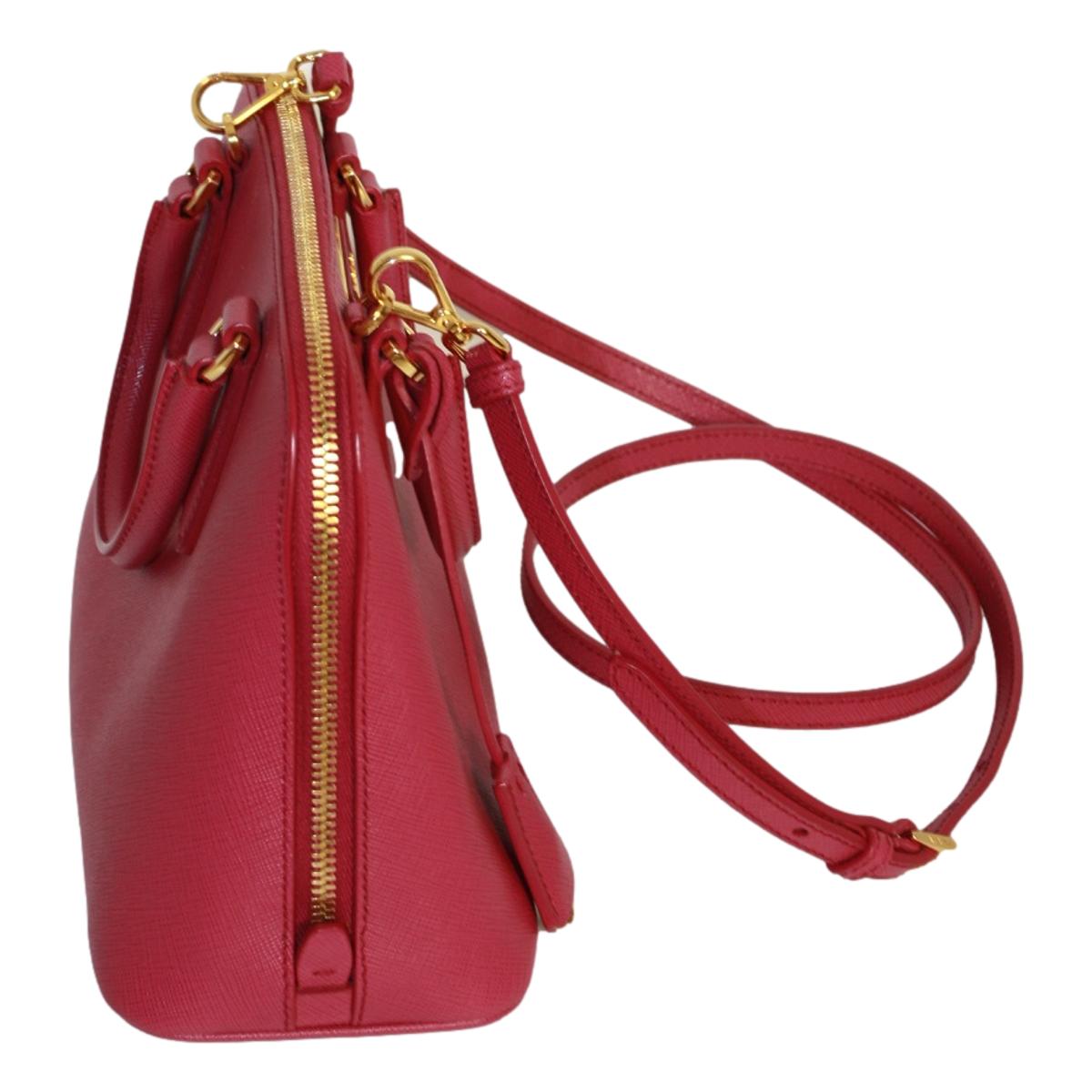 Prada Fuxia Pink Saffiano Lux Leather Satchel Small Dome Bag BL0838