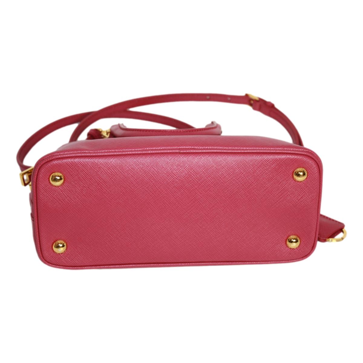 Prada Fuxia Pink Saffiano Lux Leather Satchel Small Dome Bag BL0838