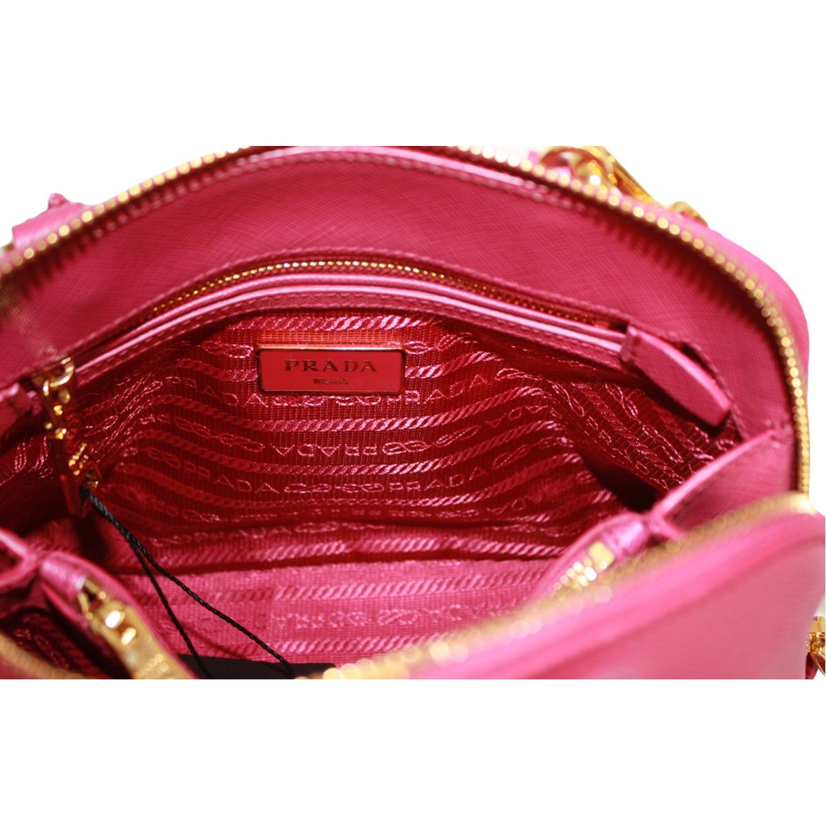 Prada Fuxia Pink Saffiano Lux Leather Satchel Small Dome Bag BL0838