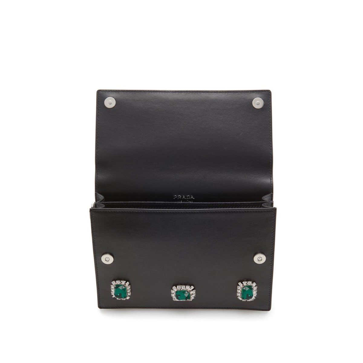 Prada Black City Calfskin Leather Green Jewels Chain Shoulder Bag 1DH101