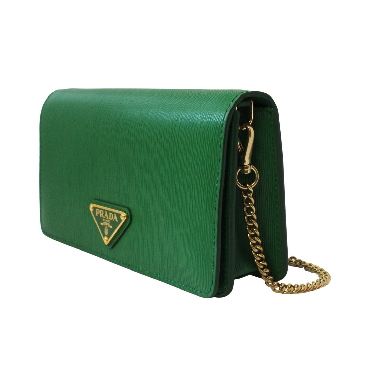 Prada Green Vitello Move Leather Triangle Logo Crossbody Bag 1DH044