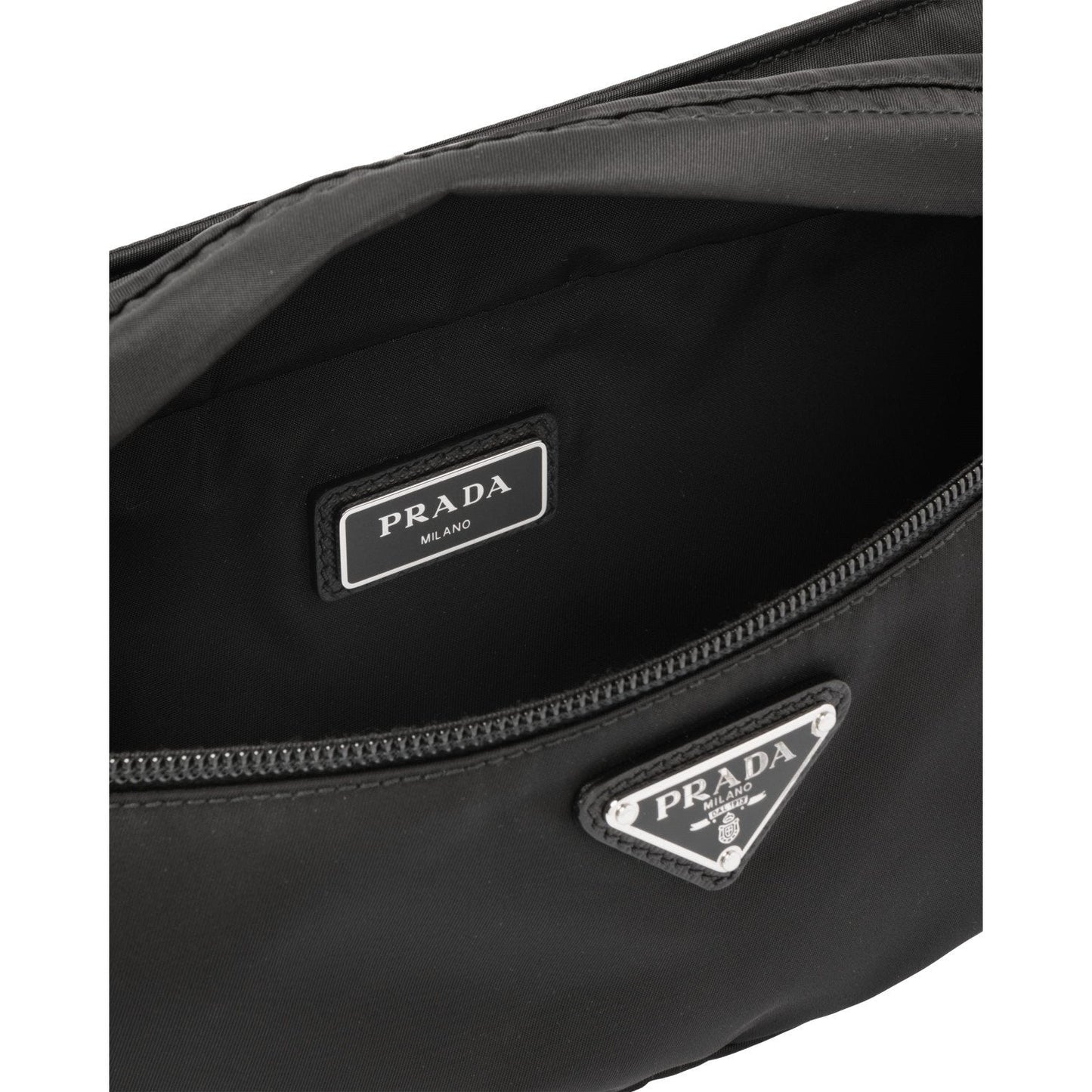 Prada Marsupio Black Nylon Saffiano Trim Triangle Logo Belt Bag 2VL132
