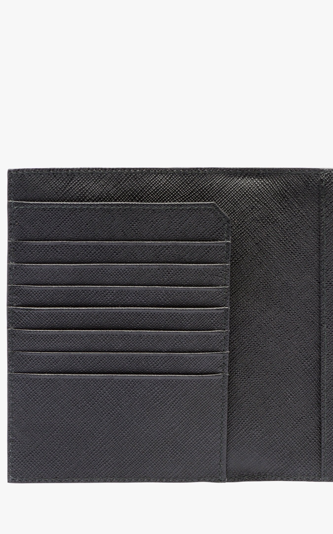 Prada Men's Black Vitello Micro Grain Passport Credit Card Vertical Wallet 2MV412