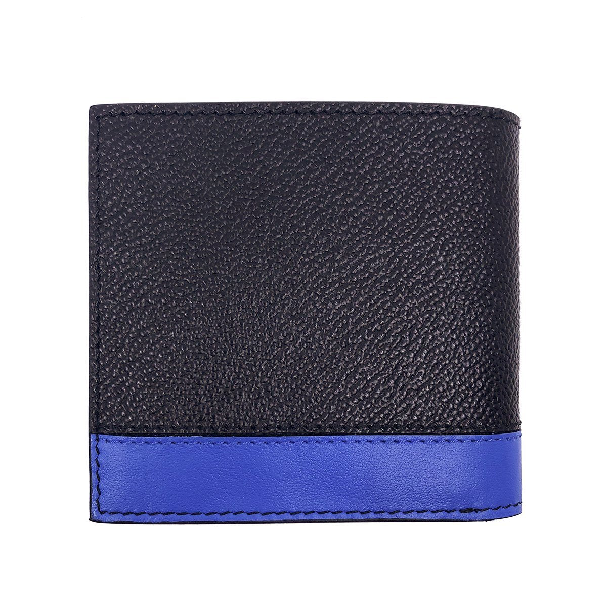 Prada Men's Leather Grain Bi Color Black Blue Stripe Logo Bifold Wallet 2M0912