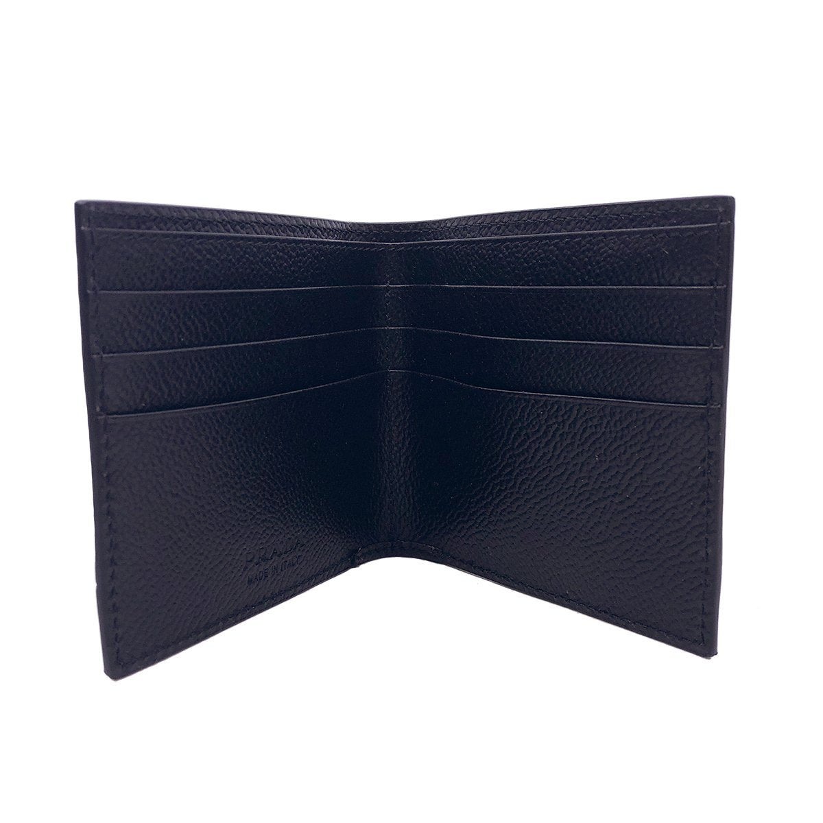 Prada Men's Leather Grain Bi Color Black Blue Stripe Logo Bifold Wallet 2M0912