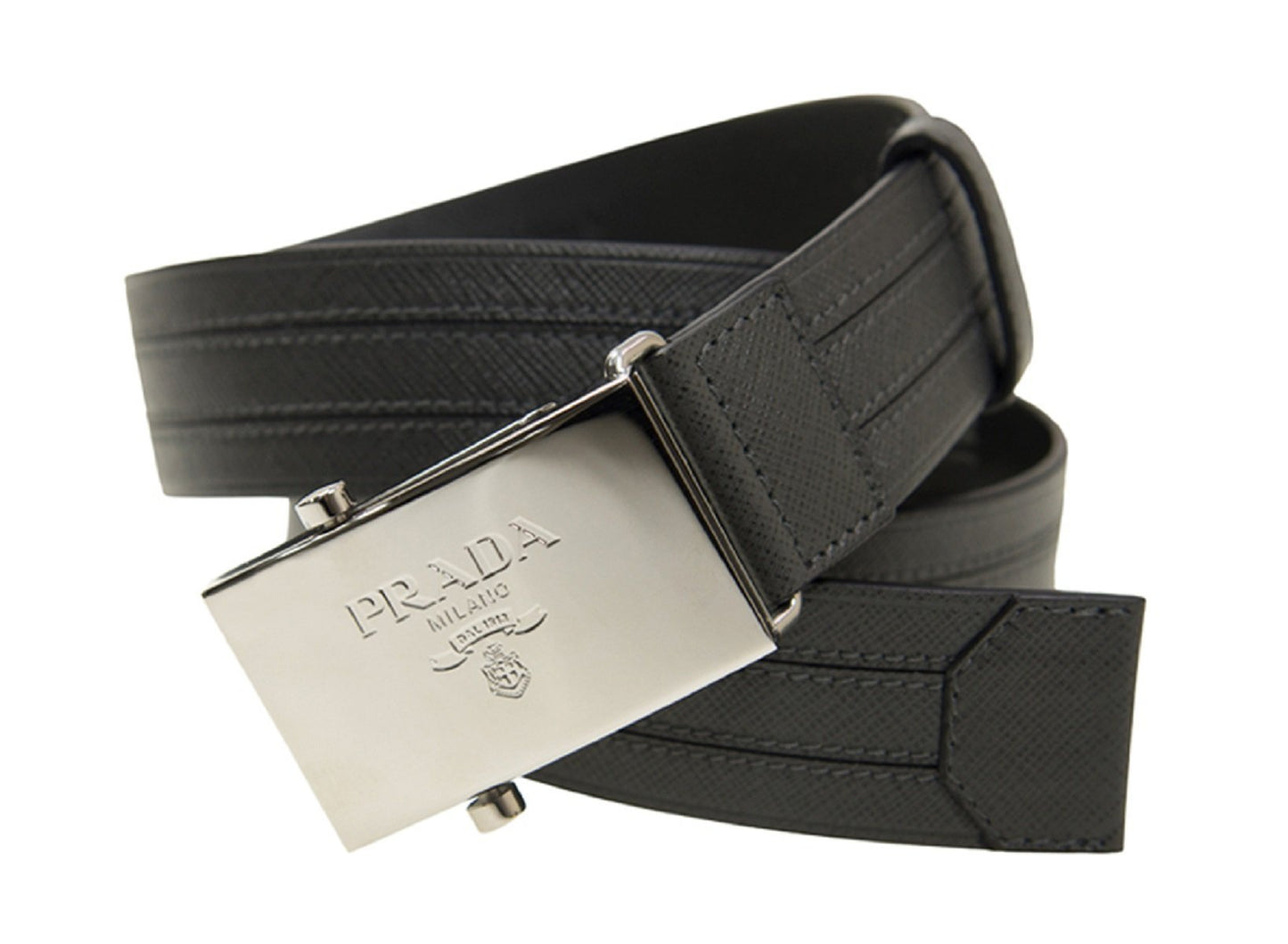 Prada Mens Logo Plaque Saffiano Leather Belt Grey 40/100 2CM009