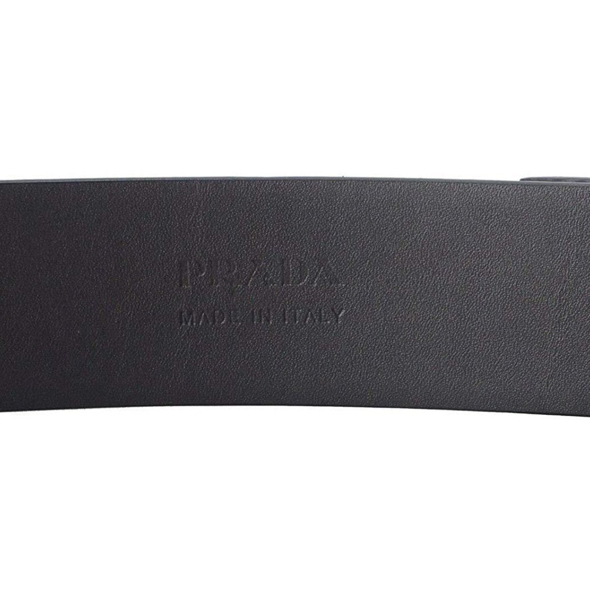 Prada Grey Saffiano Leather Engraved Oval Plaque Buckle Belt 95/38 Belt