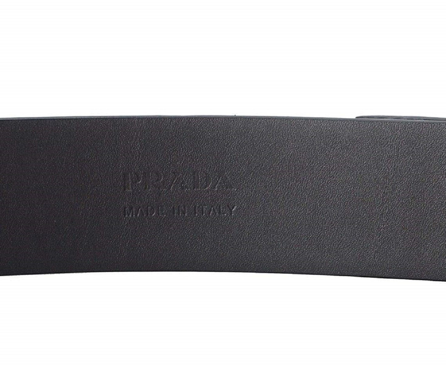 Prada Grey Saffiano Leather Engraved Oval Plaque Buckle Belt 100/40 Belt