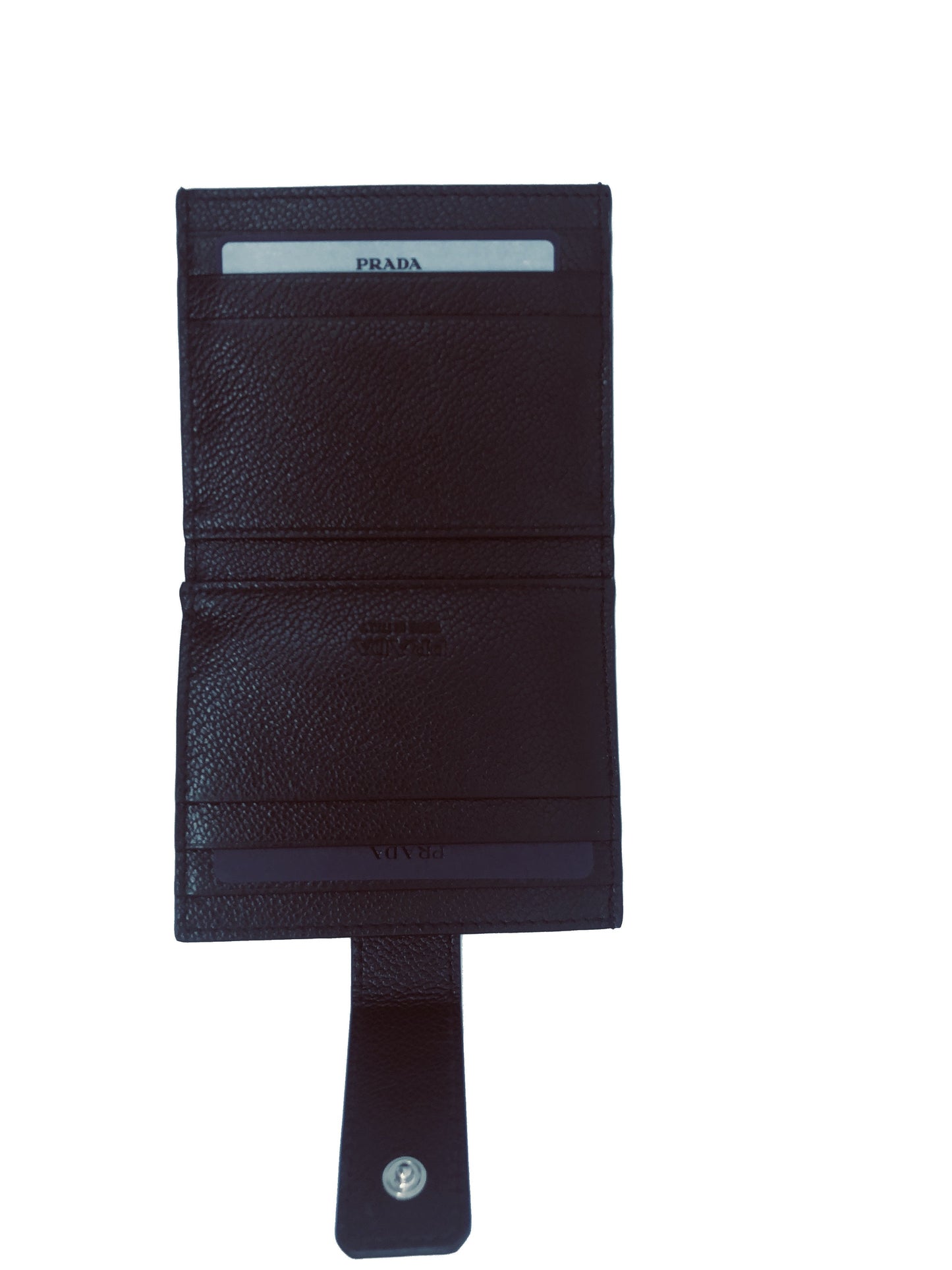 Prada Mens Black Blue Stripe Logo Vitello Micrograin Card Holder Wallet 2MC049