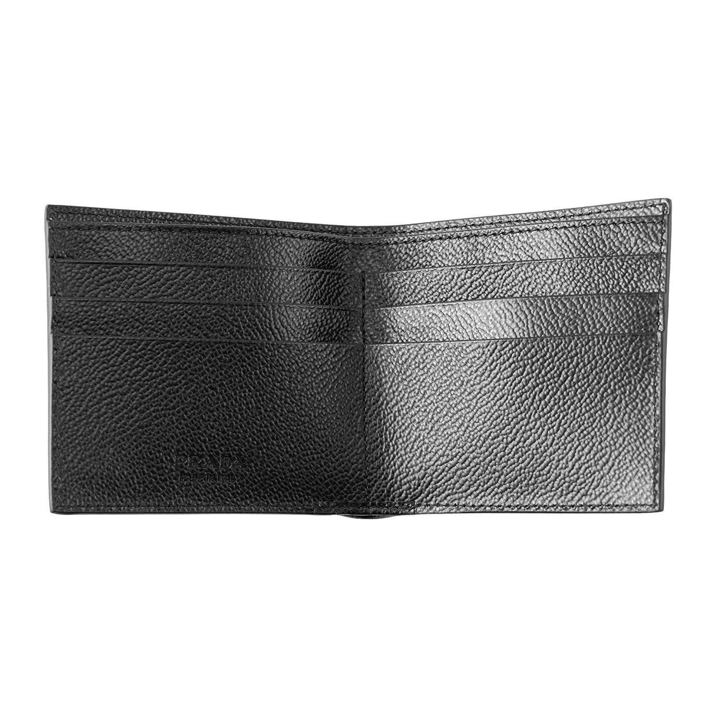 Prada Mens Black Saffiano Leather Silver Triangle Logo Bifold Wallet 2MO912