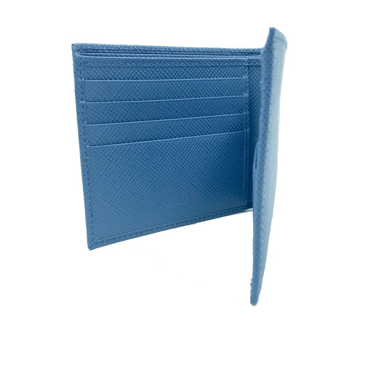 Prada Mens Blue Cobalto Saffiano Cuir Engraved Logo Leather Bifold Wallet 2MO513