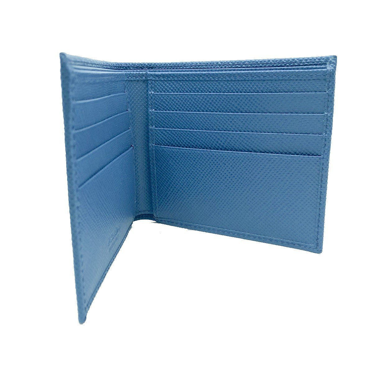 Prada Mens Blue Cobalto Saffiano Cuir Engraved Logo Leather Bifold Wallet 2MO513