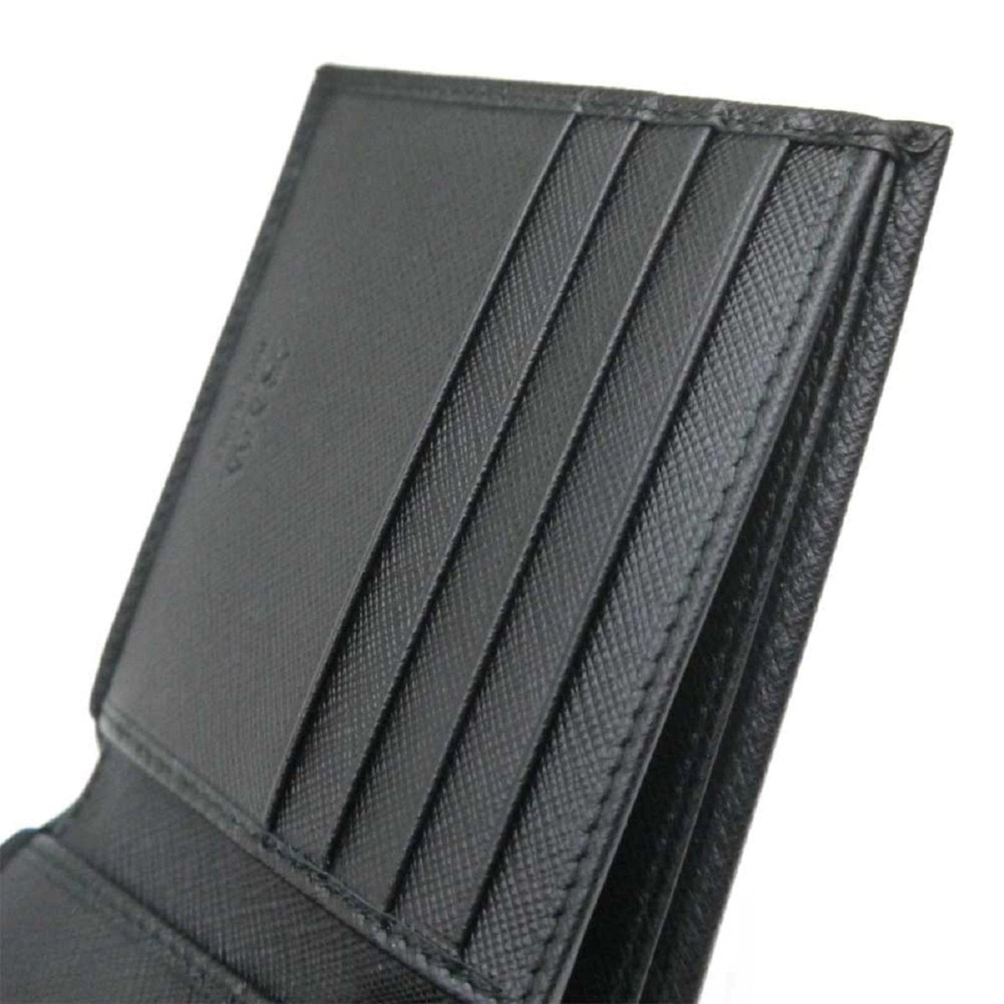 Prada Mens Bifold Vitello Micro Grain Gray Leather Triangle Logo Bifold Wallet