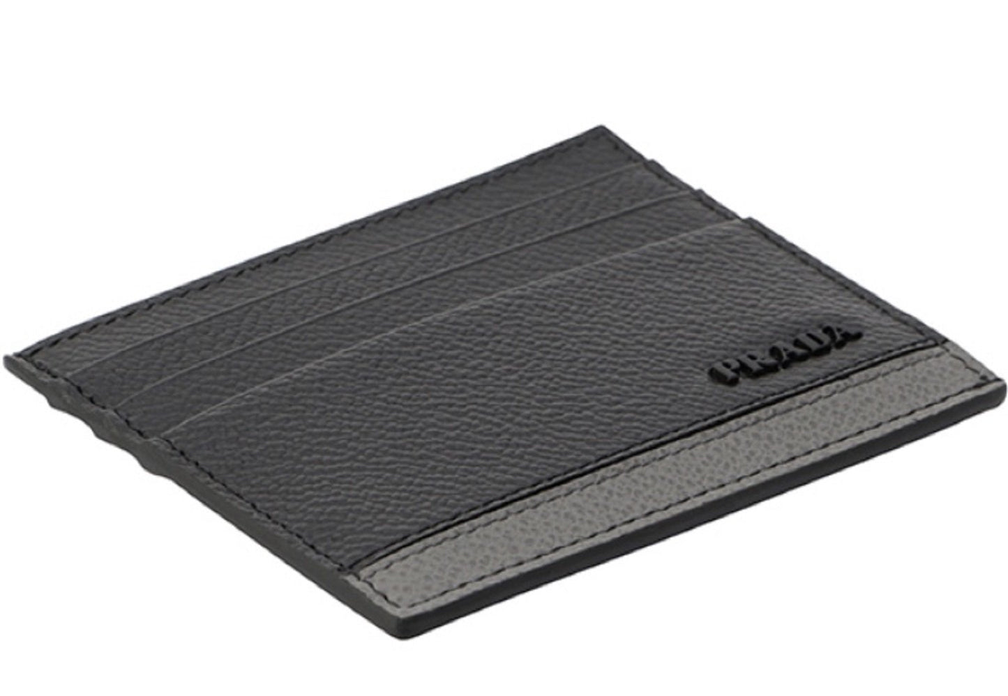 Prada Mens Leather Vitello Micro Grain Card Holder Black with Gray 2MC223