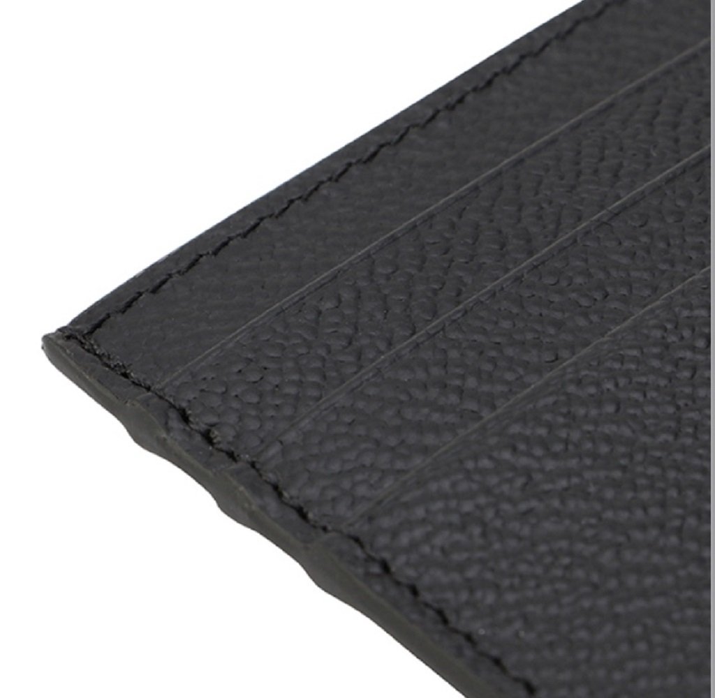 Prada Mens Leather Vitello Micro Grain Card Holder Black with Gray 2MC223