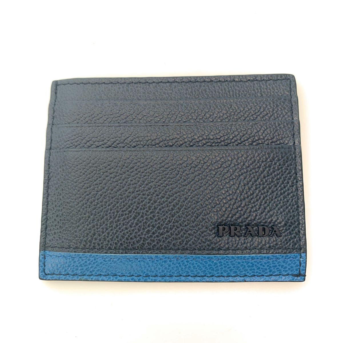 Prada Mens Vitello Micro Grain Bicolor Navy Card Holder 2MC223