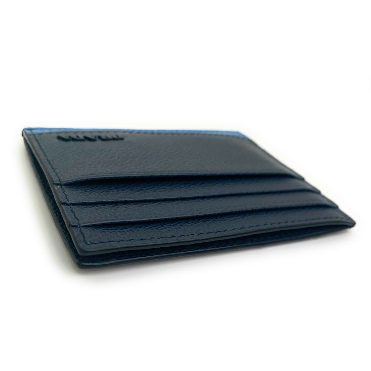 Prada Mens Vitello Micro Grain Bicolor Navy Card Holder 2MC223