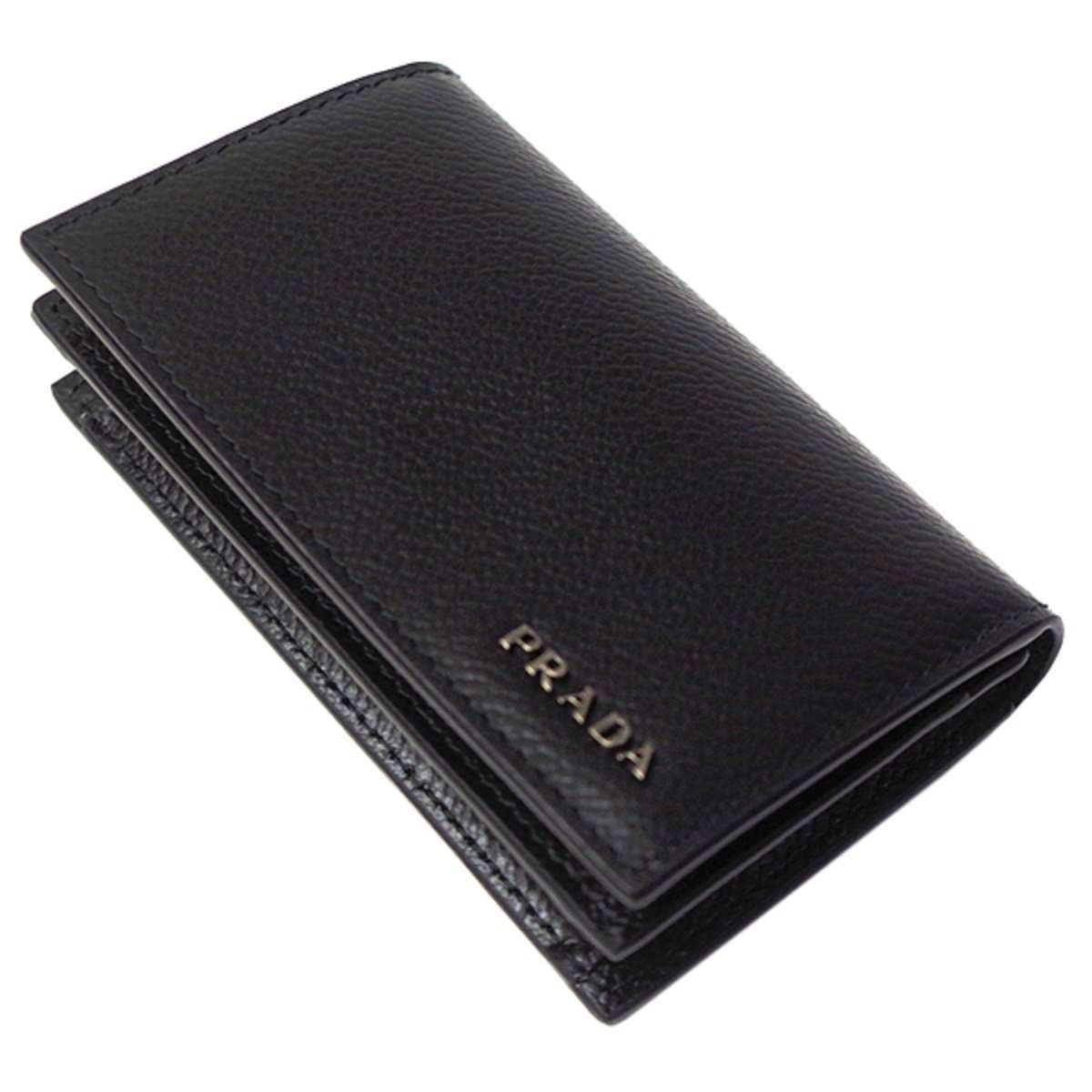 Prada Mens Vitello Micro Grain Flap Card Holder Wallet Black and Navy 2MC122
