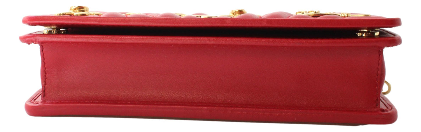 Prada Mini Wallet on Chain Red Leather Gold Flowers Cross Body 1DH044