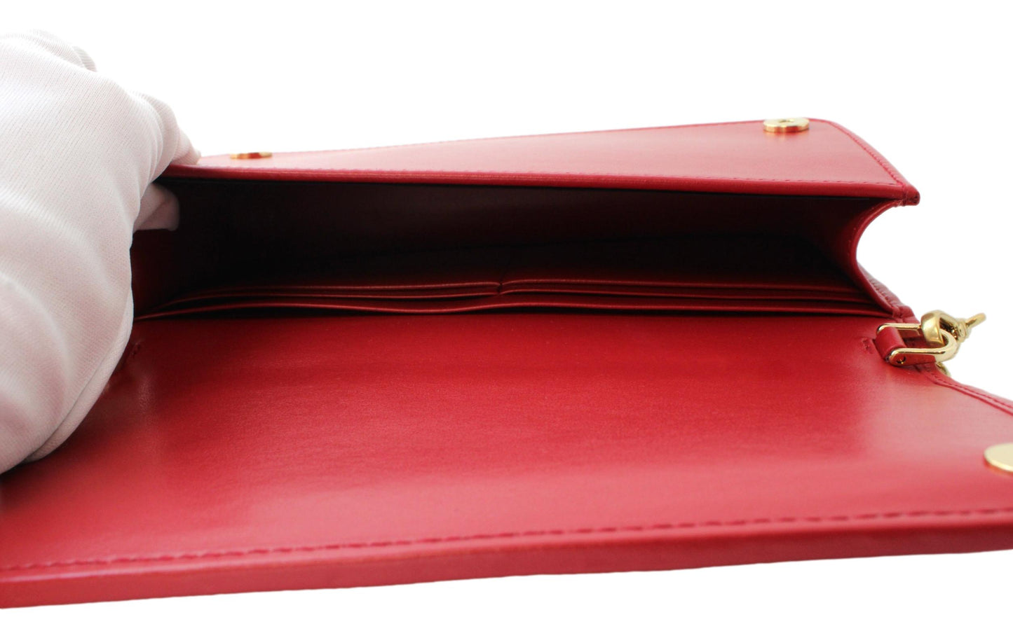Prada Mini Wallet on Chain Red Leather Gold Flowers Cross Body 1DH044