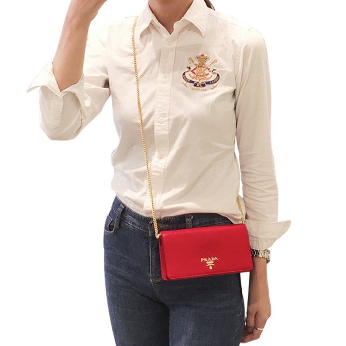 Prada Miniborse Lacca Red Vitello Move Leather Crossbody Chain