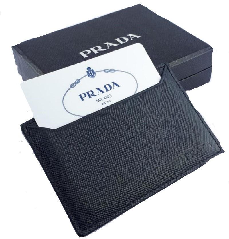 Prada Nero Black Saffiano Men's Leather Wallet Credit Card Holder