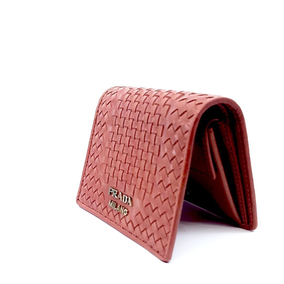 Prada Pink Portafoglio Verticale Bruyere Madras Textured Leather Wallet 1MV204