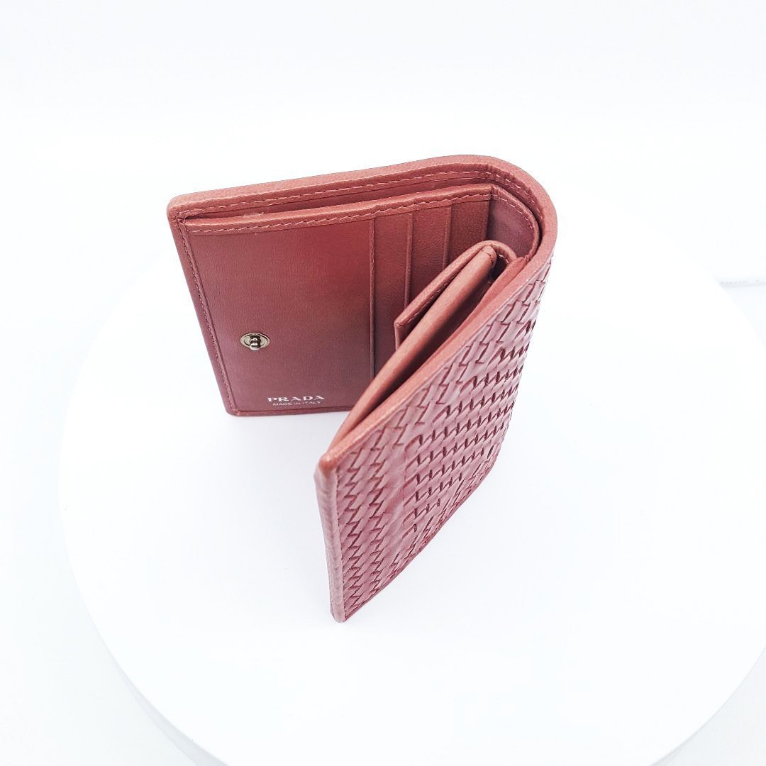 Prada Pink Portafoglio Verticale Bruyere Madras Textured Leather Wallet 1MV204