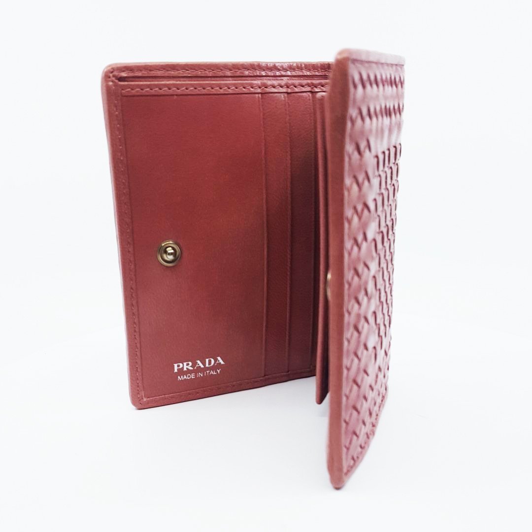Prada Pink Portafoglio Verticale Bruyere Madras Textured Leather Wallet 1MV204