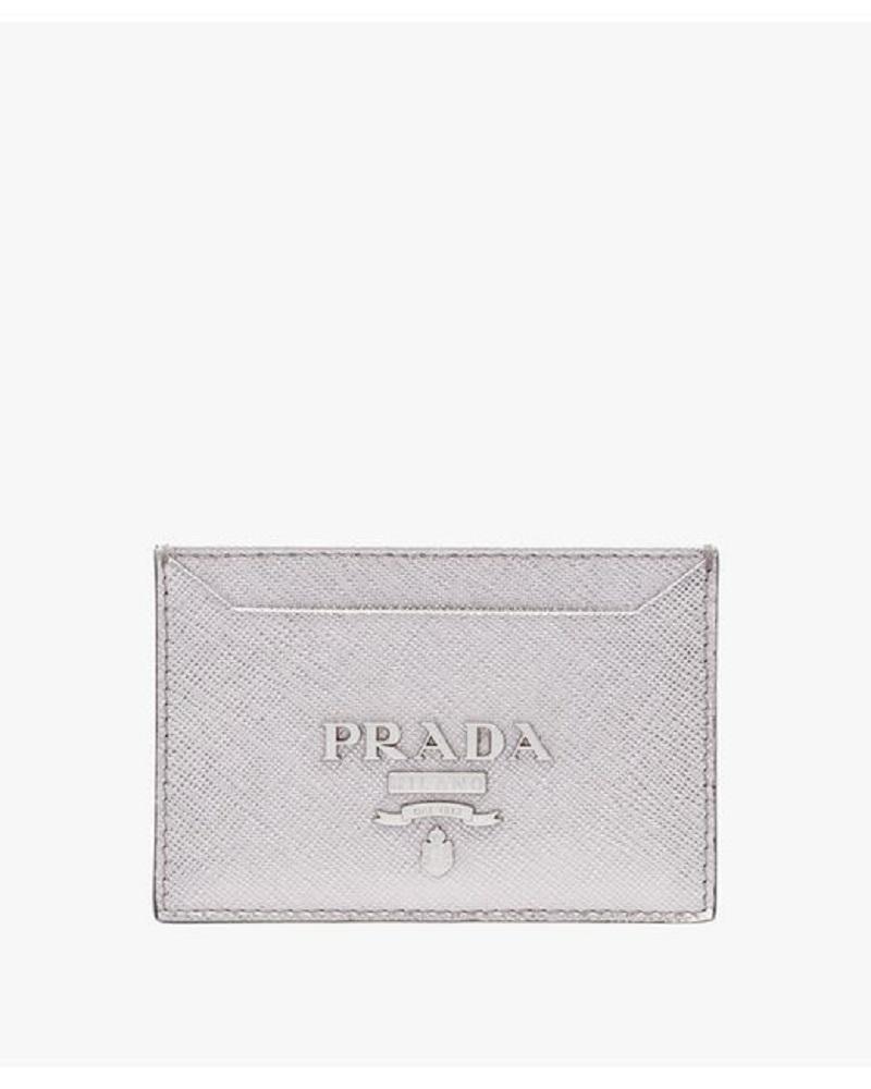 Prada Portacarte Di Credito Card Holder Cromo Silver Leather
