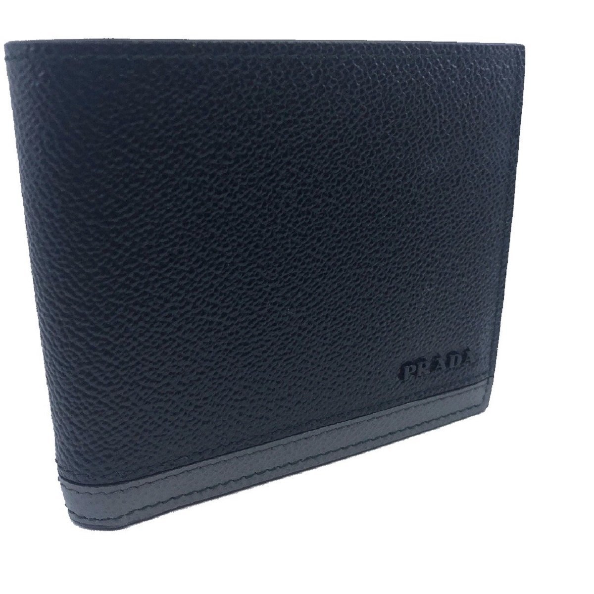 Prada Mens Bifold Black Nero Baltico Grey Vitello Micro Grain Leather Wallet 2MO513