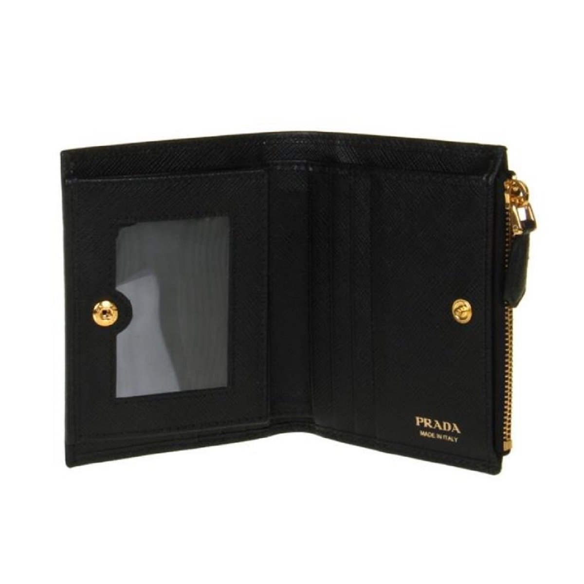 Prada Portafoglio Lampo Black Saffiano Fiocco Black Bow Charm Wallet 1ML023