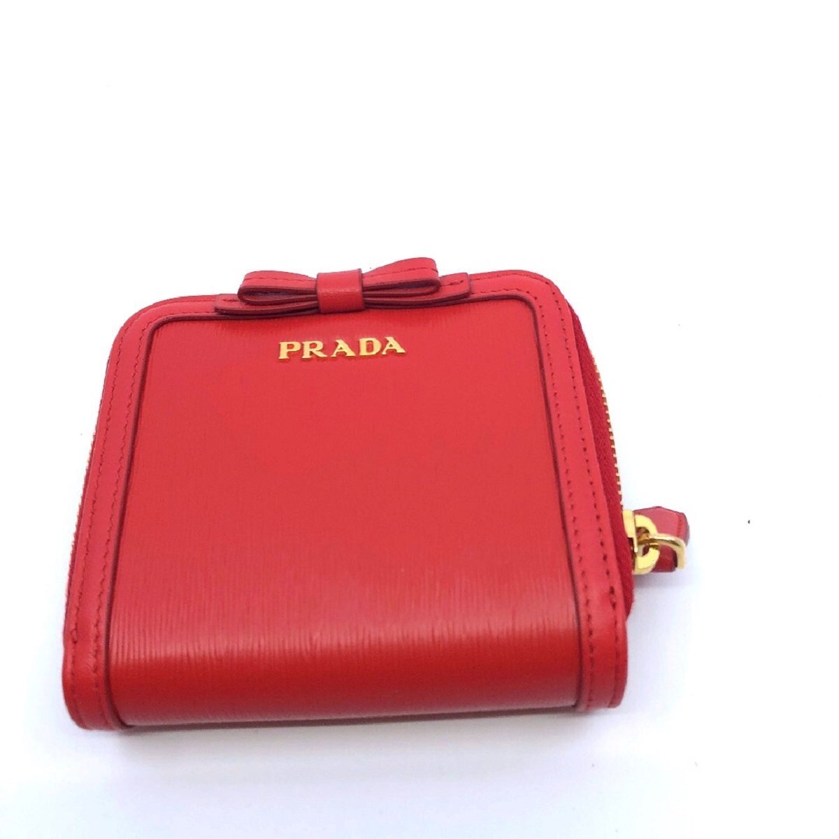 Prada Portafoglio Lampo Fuxia Light Red Vitello Move Zip Flap Bow Wallet 1ML522