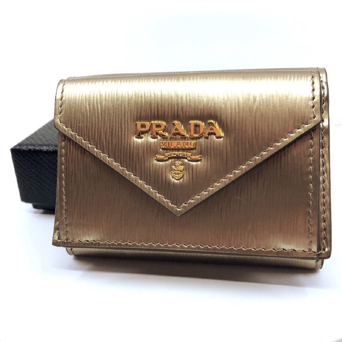 Prada Cipria Metallic Gold Vitello Move Leather Wallet 1MH021