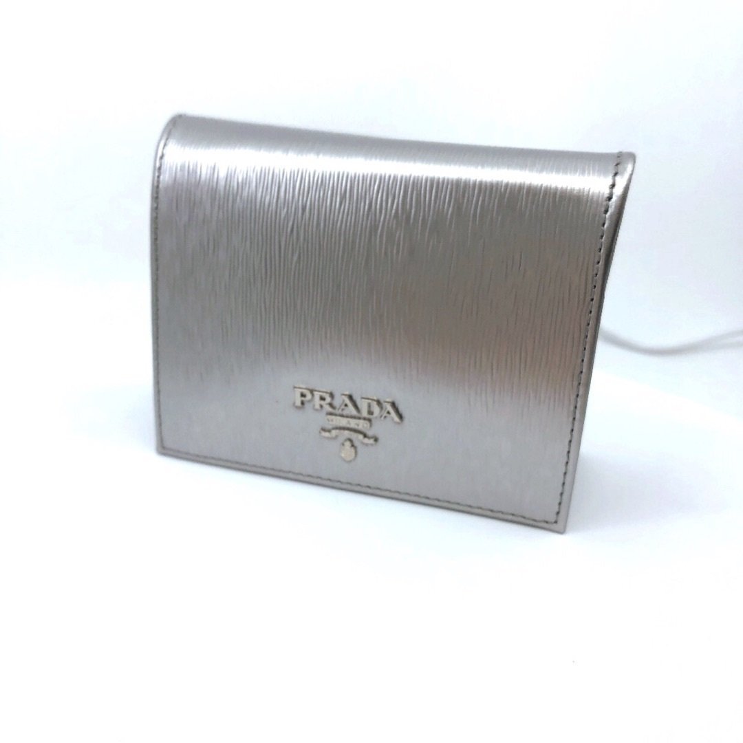 Prada Portafoglio Verticale Cromo Silver Vitello Move Leather Flap Wallet 1MV204