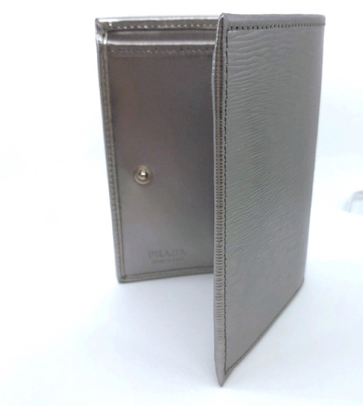 Prada Portafoglio Verticale Cromo Silver Vitello Move Leather Flap Wallet 1MV204