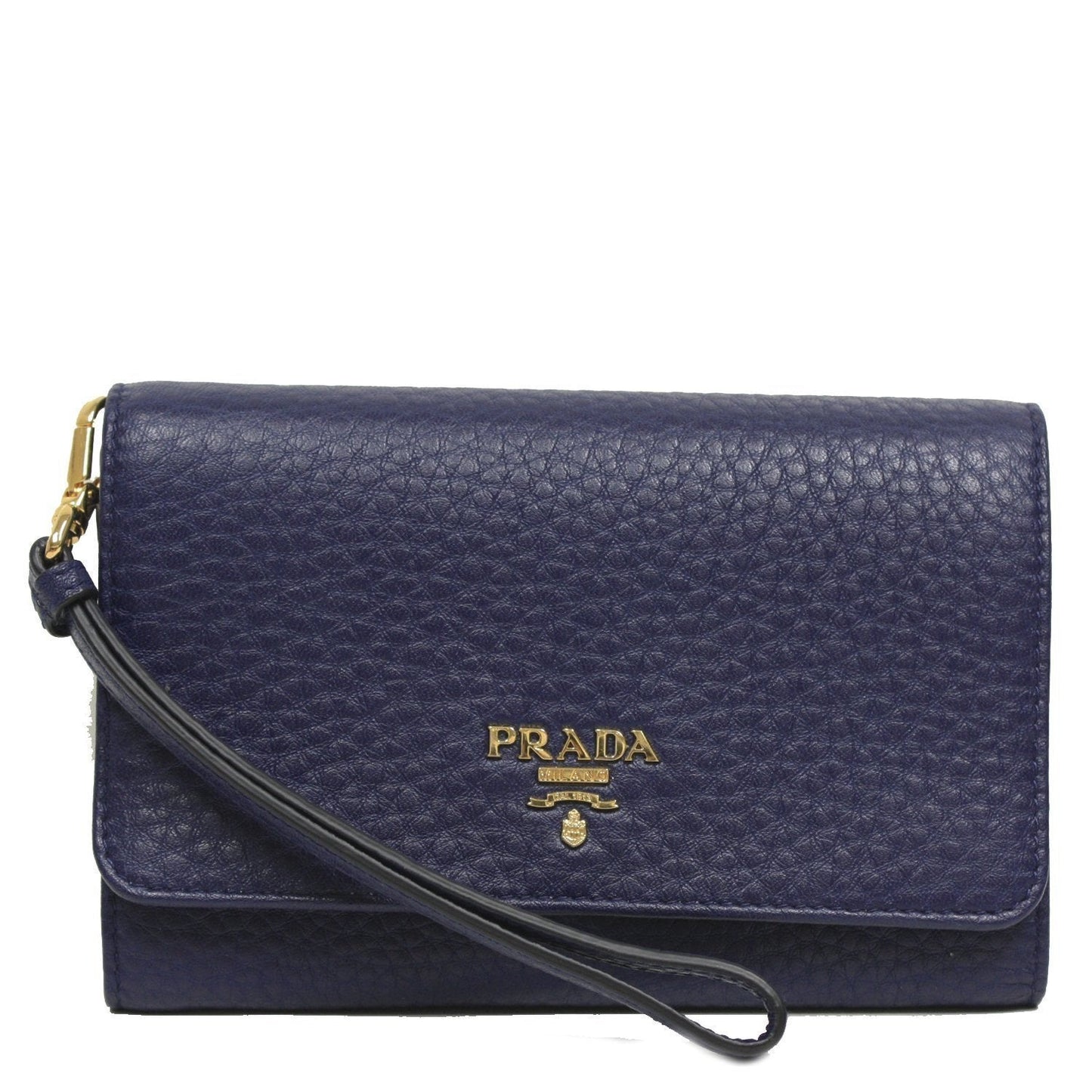 PRADA Portafoglio Vitello Grain Royal Blue Leather Wristlet Wallet Bag 1MH438