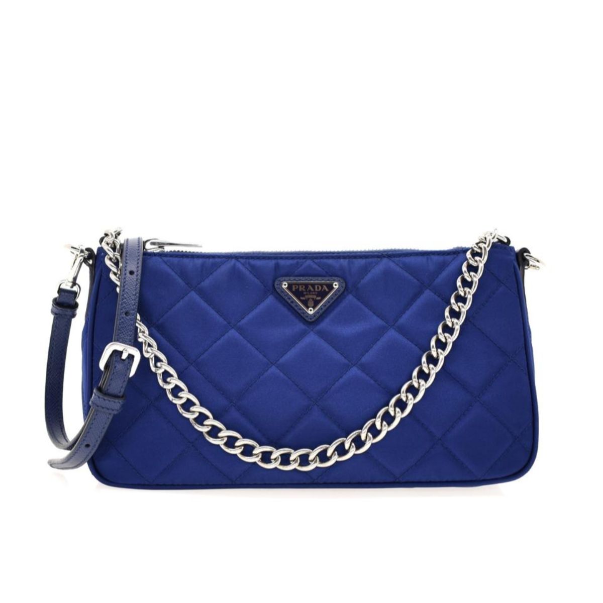 Prada Quilted Tessuto Nylon Bluette Blue Crossbody Triangle Logo 1BH026