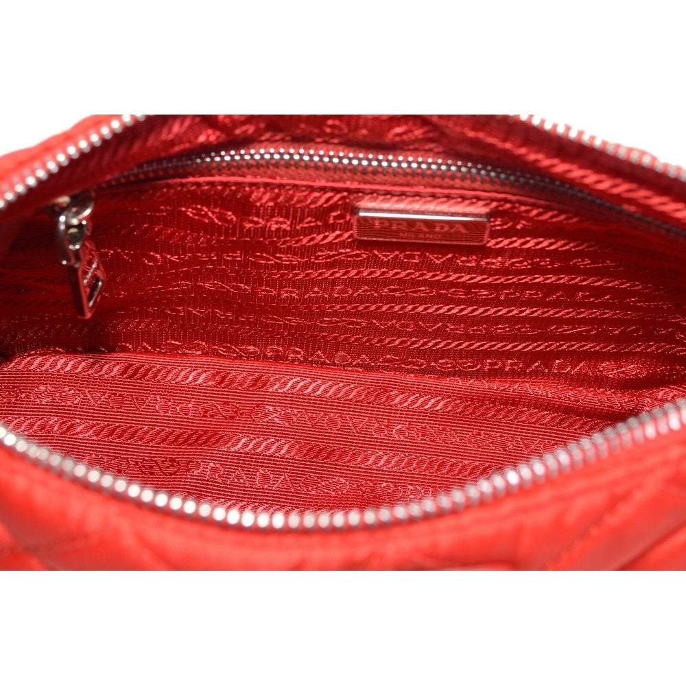 Prada Quilted Tessuto Nylon Rosso Red Chain Convertible Crossbody 1BH026