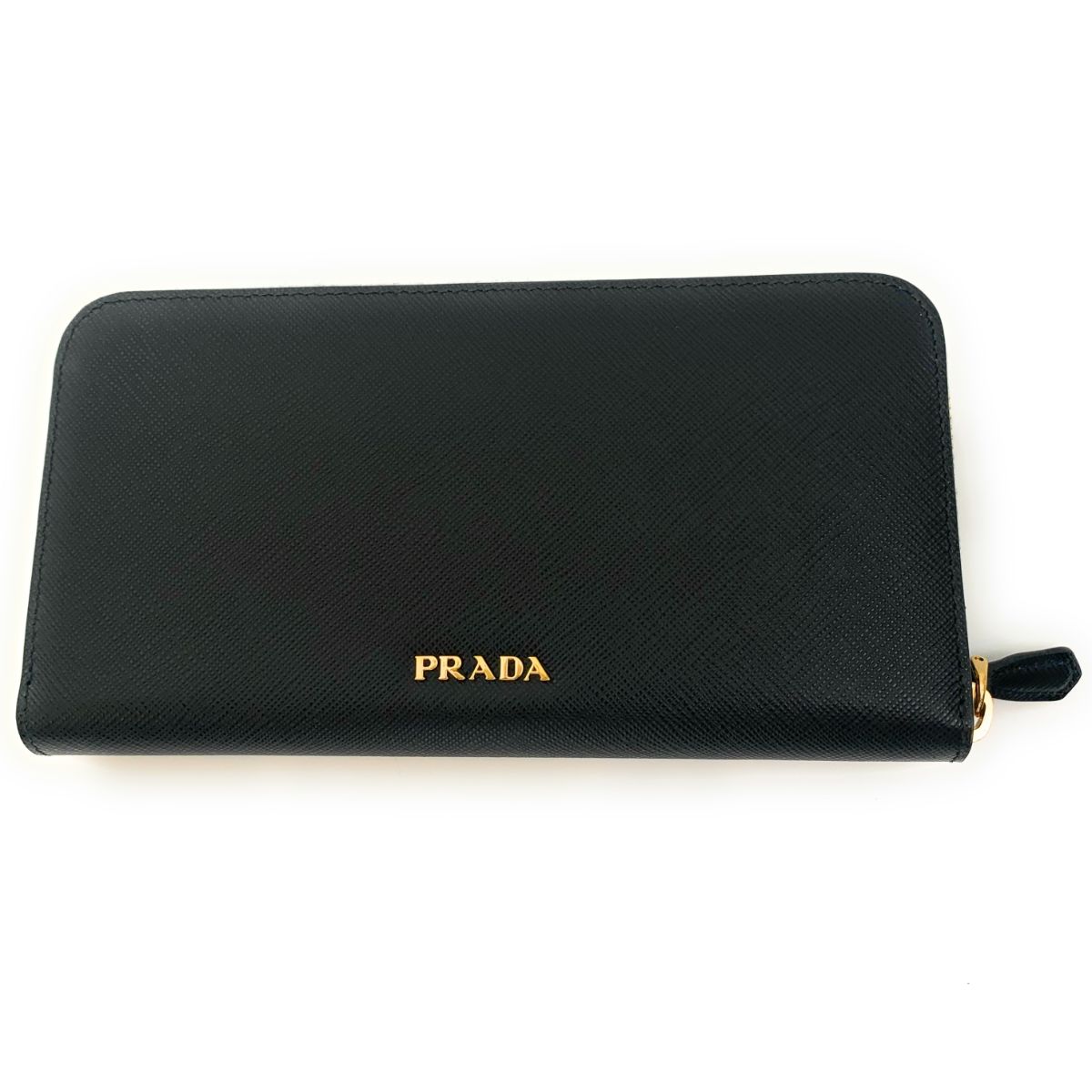 Prada Robot Saffiano Black Leather Zip Around Continental Wallet 1ML506