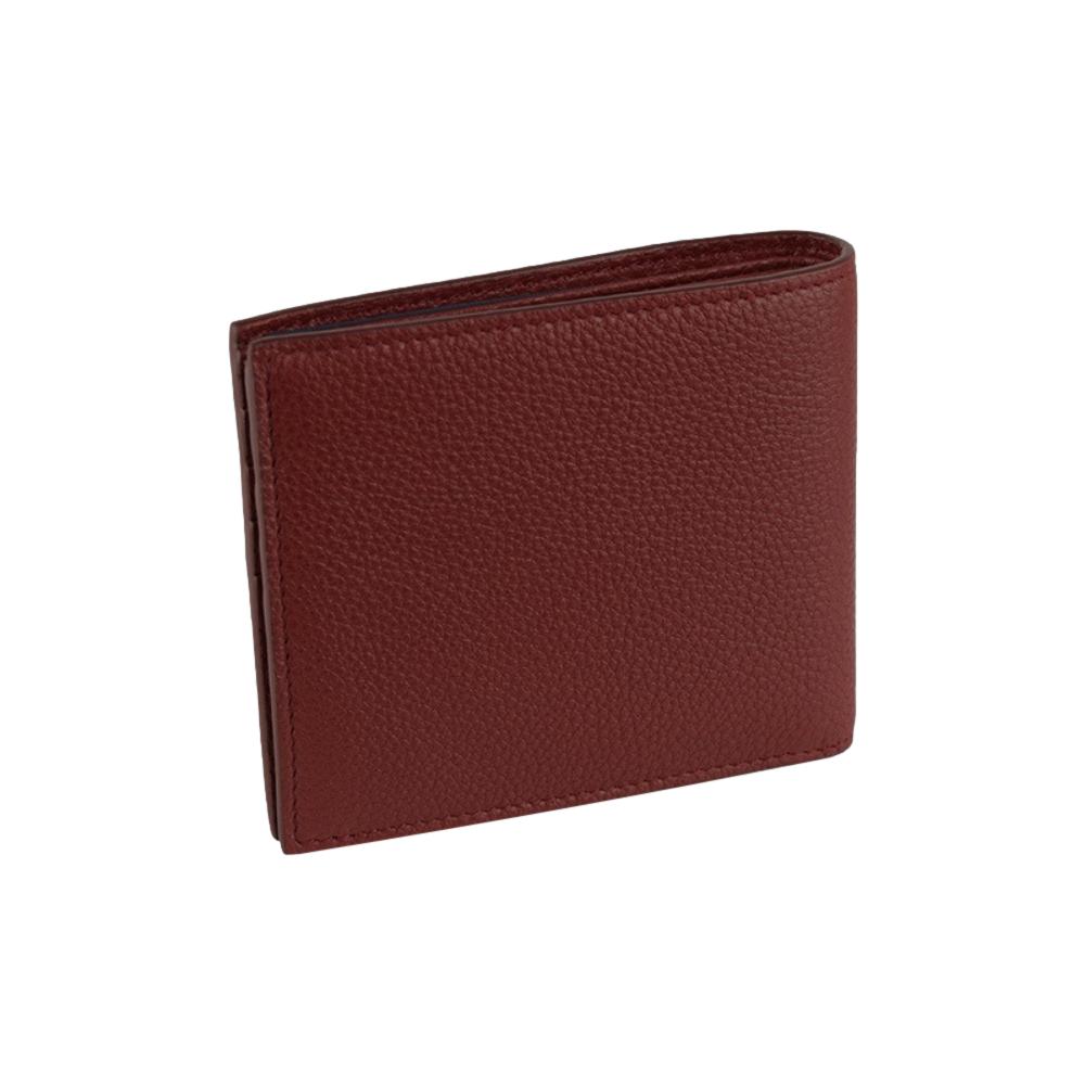 Prada Mens Debossed Logo Rubino Red Vitello Grain Bifold Wallet 2MO003