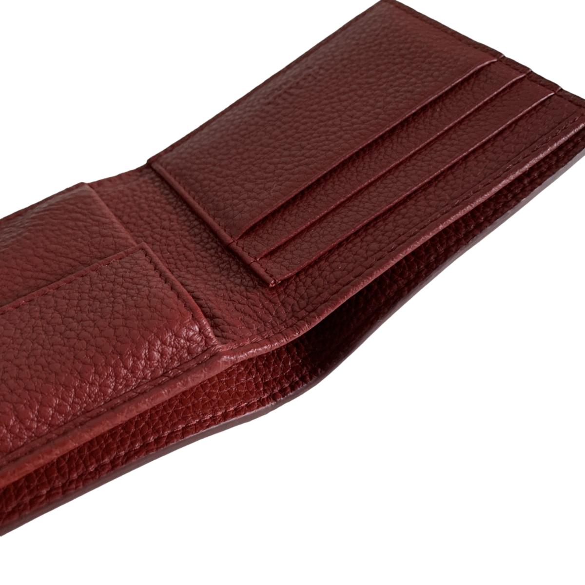 Prada Mens Debossed Logo Rubino Red Vitello Grain Bifold Wallet 2MO003