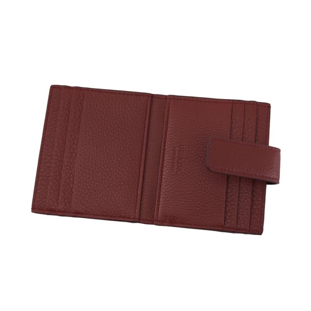 Prada Rubino Red Vitello Grain Leather Bifold Card Case Wallet 2MC049