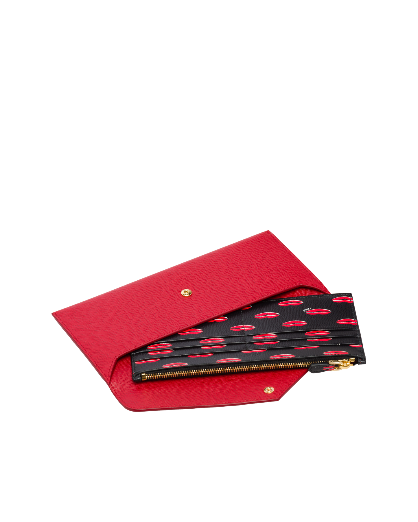 Prada Saffiano Leather Envelope Document Holder Lip Print Pouch 1MF006