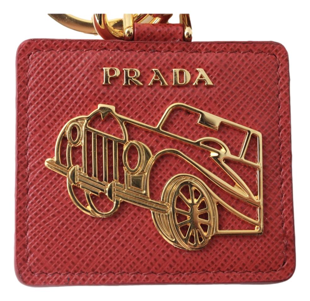 Prada Saffiano Leather Red Gold Car Keychain 2PP137