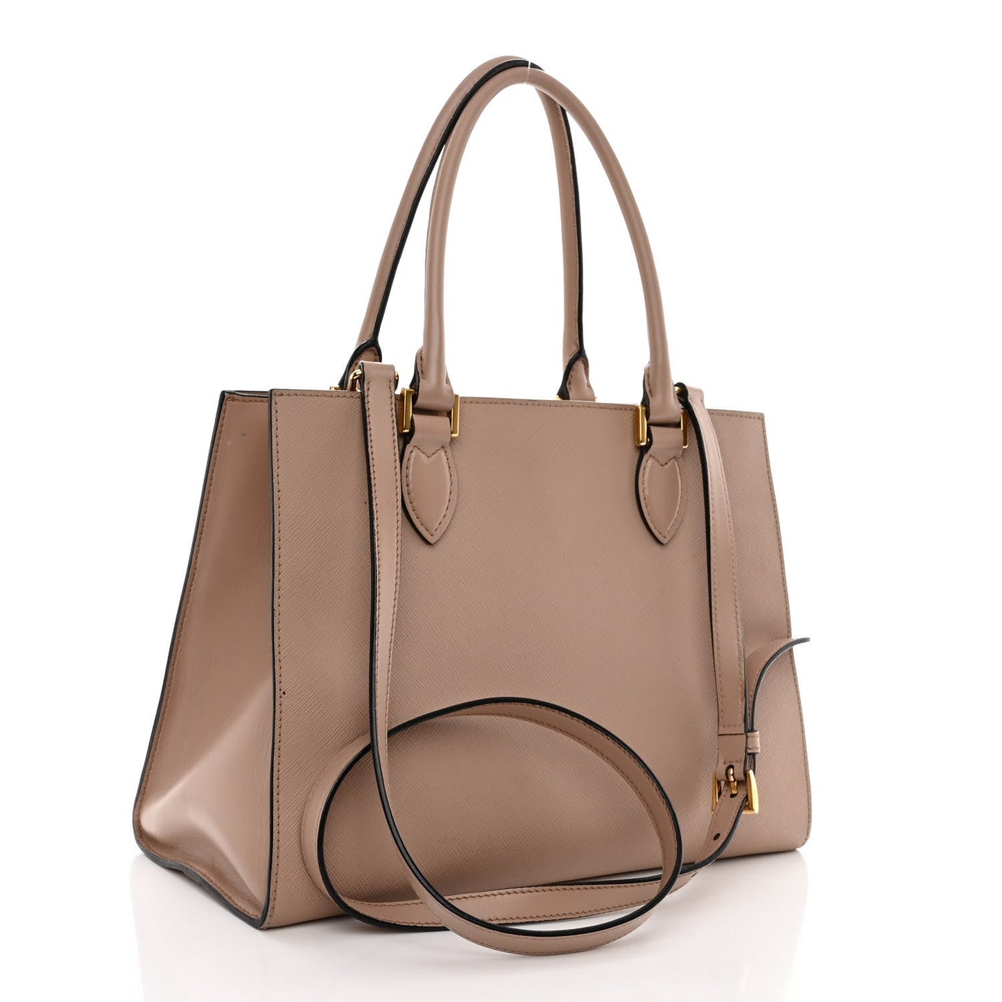 Prada Saffiano Lux Cammeo Beige Leather Large Crossbody Satchel Bag