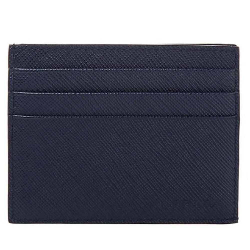 Prada Saffiano Mens Credit Card Wallet Baltico Blue Embossed Logo 2MC223