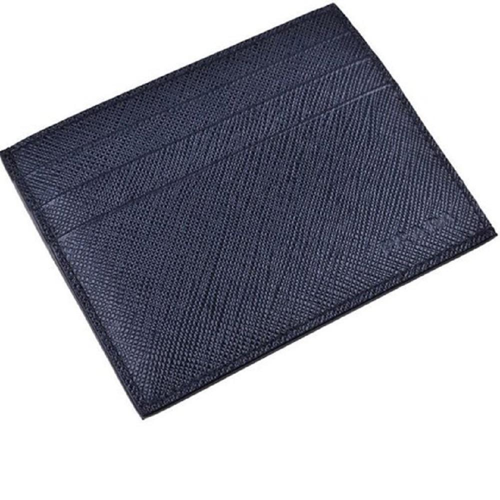 Prada Saffiano Mens Credit Card Wallet Baltico Blue Embossed Logo 2MC223