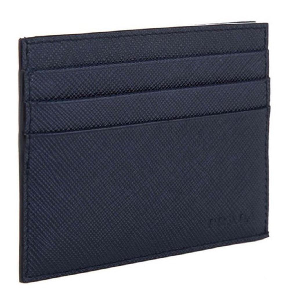 Prada Saffiano Mens Credit Card Wallet Baltico Blue Embossed Logo 2MC223